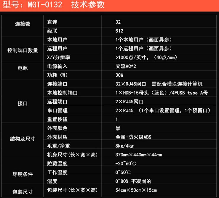 MGT-0132遠程IP數(shù)字矩陣式一本地一遠程一控32口產(chǎn)品參數(shù)